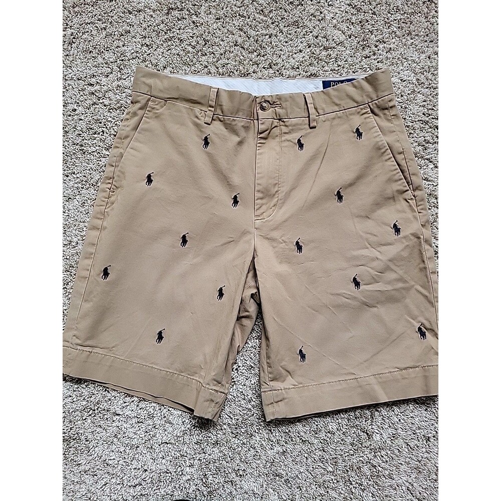 Polo Ralph Lauren Tan ALL OVER PONY 9” Stretch‎ Classic Fit Shorts Size 31